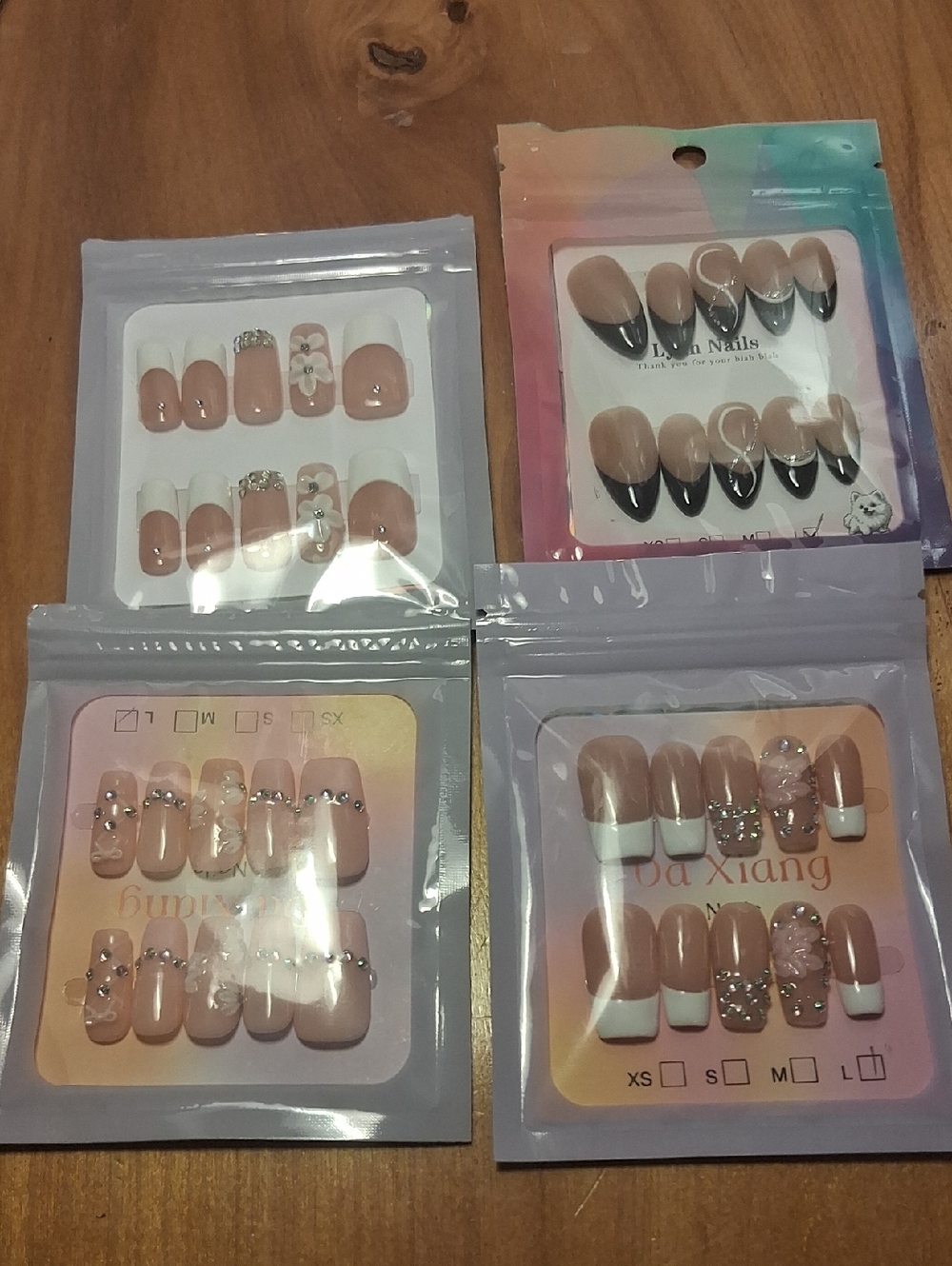 Press-On Nail Set — Nude, White & Black Accents Size Large